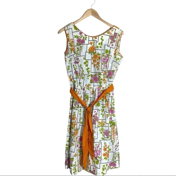 VTG 60’s Mode O’Day Orange Belted Waist Floral Dress USA Cottagecore Boho - Picture 3 of 12